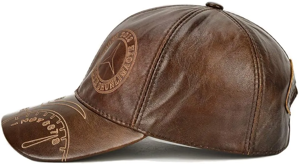 Gudessly Adjustable Men's Genuine Cowhide Leather Baseball Cap for Fall Winter Outdoor Sports Hat