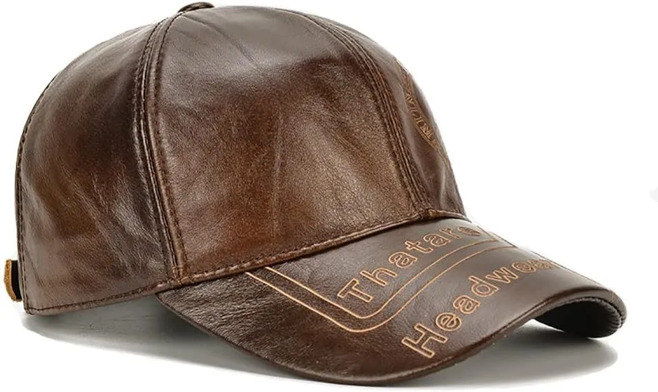 Gudessly Adjustable Men's Genuine Cowhide Leather Baseball Cap for Fall Winter Outdoor Sports Hat