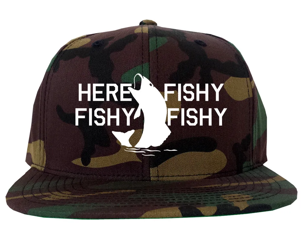 Here Fishy Fishy Fishy Fisherman Mens Snapback Hat