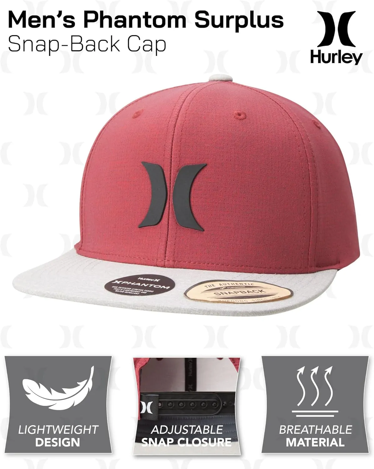 Hurley Mens Hat  Lightweight Phantom Core Snap-Back Baseball Cap