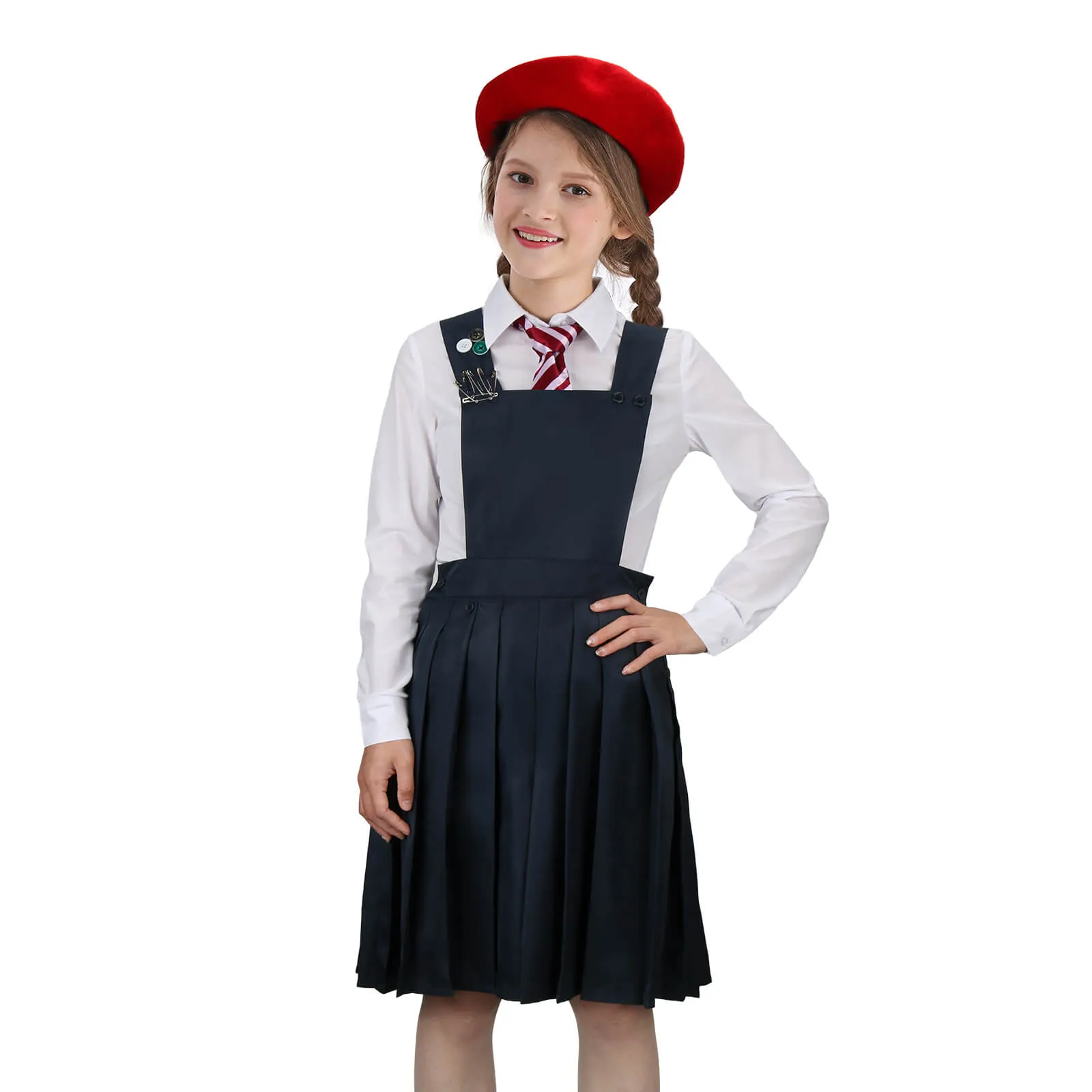 Kids Matilda the Musical Red-Beret Girl Cosplay Costume Hortensia Roald Dahl’s Outfits