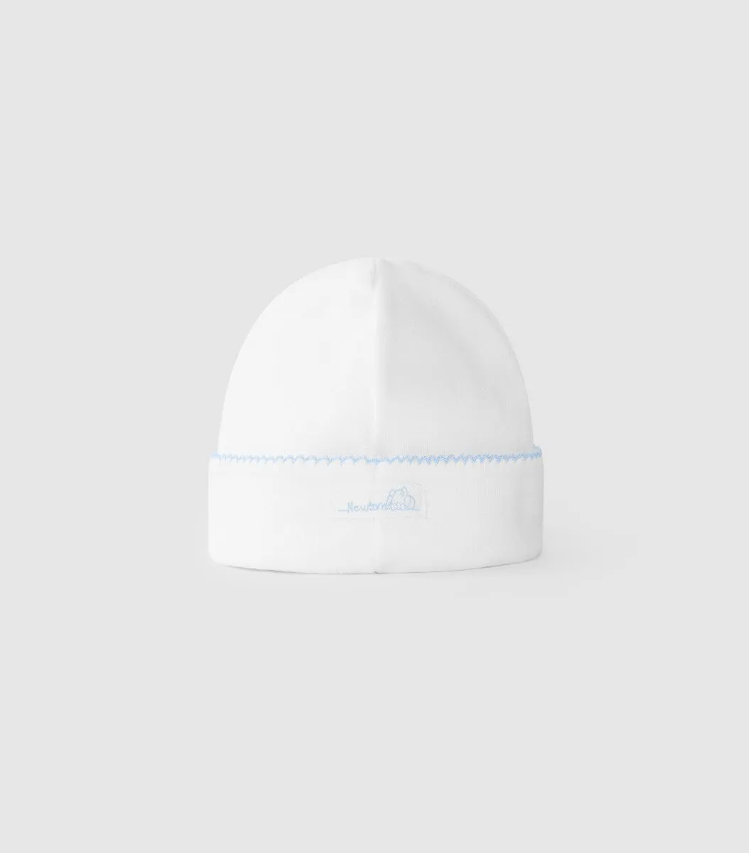 Laranjinha Baby Boys White & Blue Trim Cotton Hat