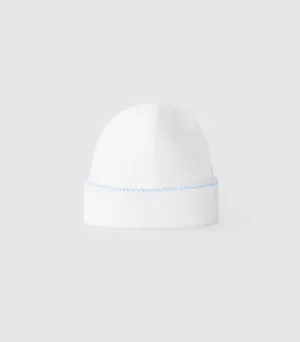 Laranjinha Baby Boys White & Blue Trim Cotton Hat