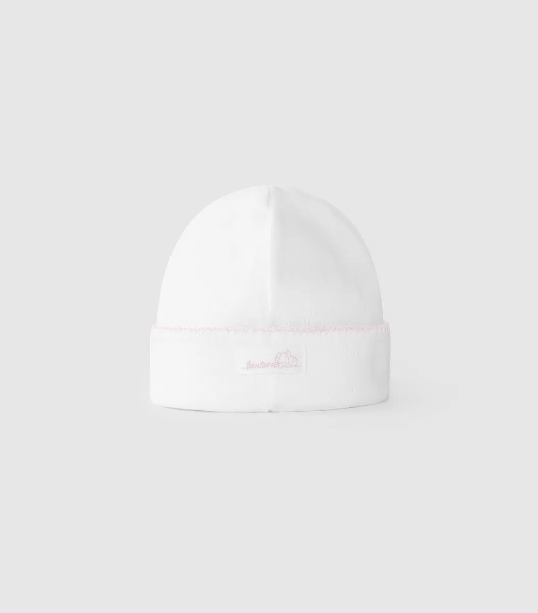 Laranjinha Baby Girls White & Pink Trim Cotton Hat