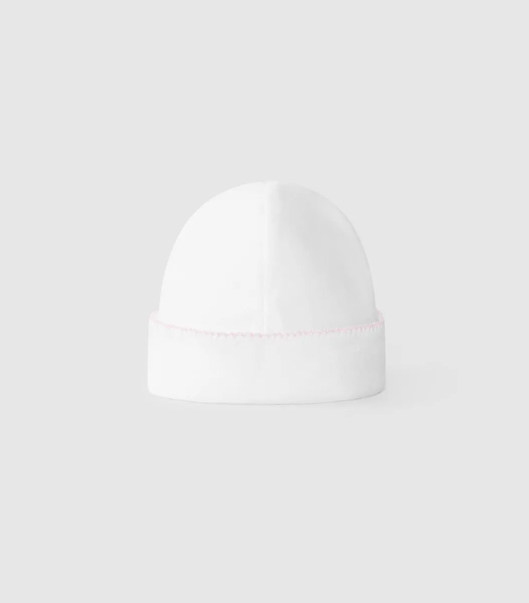 Laranjinha Baby Girls White & Pink Trim Cotton Hat