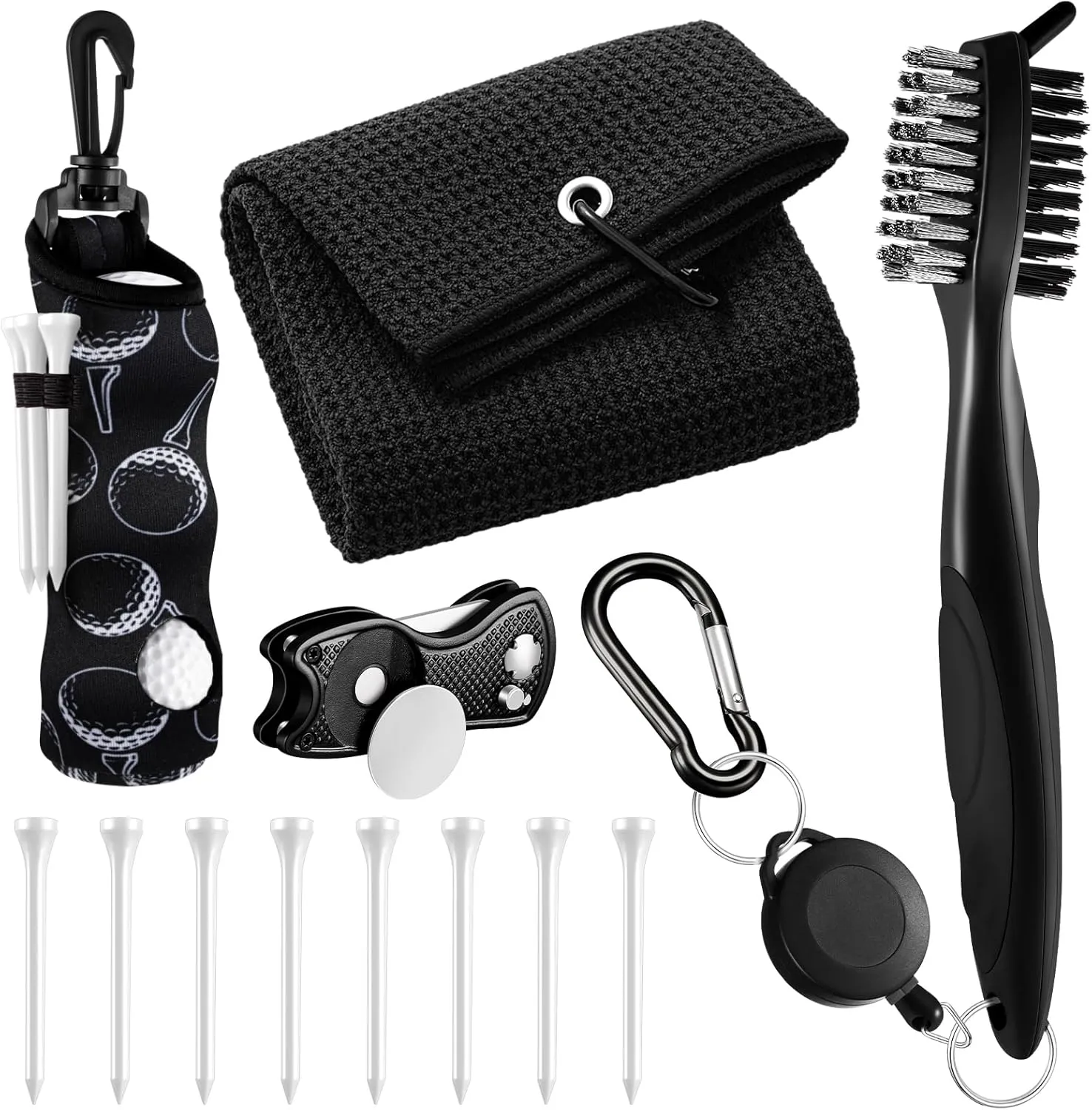 Liliful 12 Pcs Golf Accessories Kit, Include Golf Ball Bag with Hook Towel Tees Magnetic Ball Marker Divot Tool Cleaner Brush for Women Man Gifts
