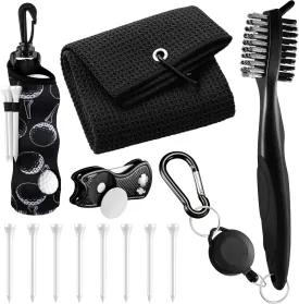 Liliful 12 Pcs Golf Accessories Kit, Include Golf Ball Bag with Hook Towel Tees Magnetic Ball Marker Divot Tool Cleaner Brush for Women Man Gifts
