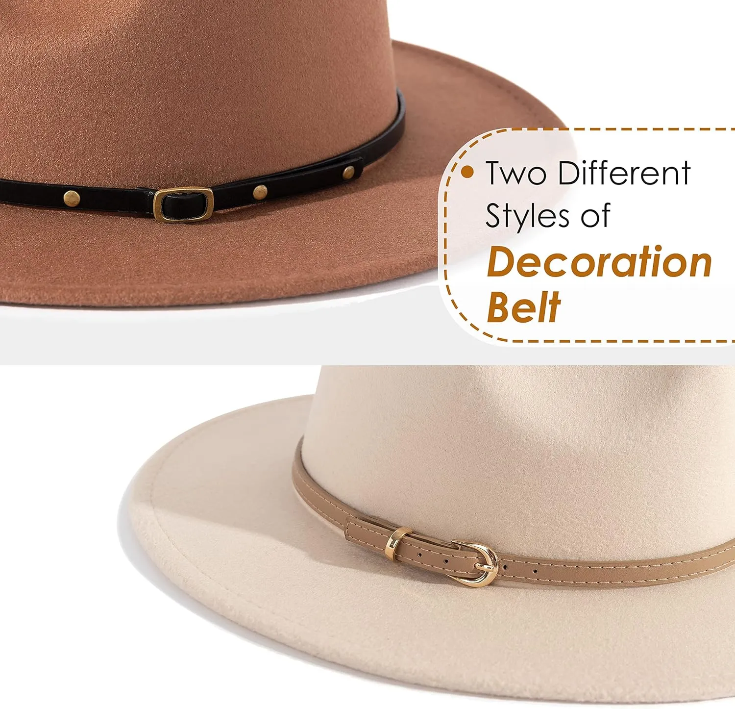 Lisianthus 2 Pack Women & Men Classic Wide Brim Belt Buckle Fedora Hat