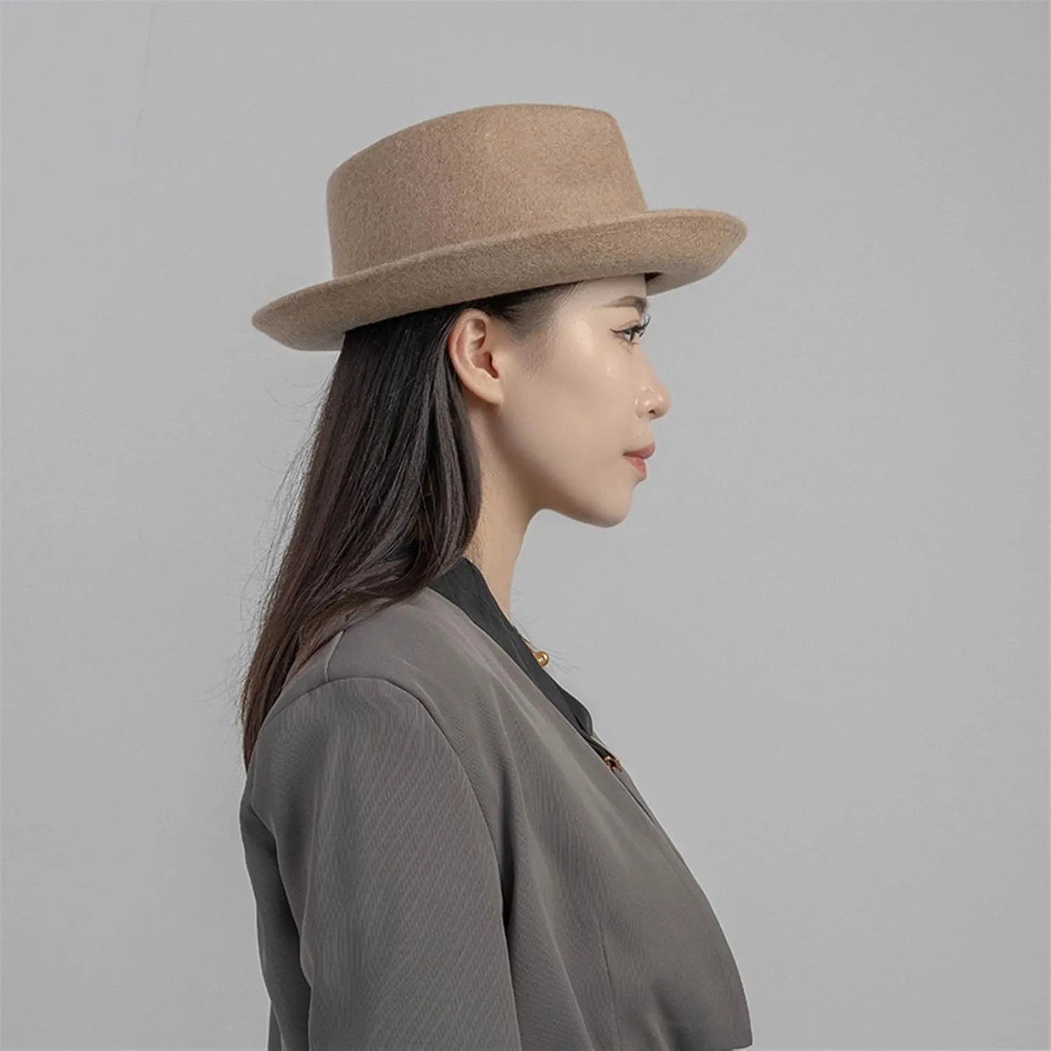 Men Women Fedora Hat Vintage Rolled Short Brim Wool Panama Hat Trilby Cap
