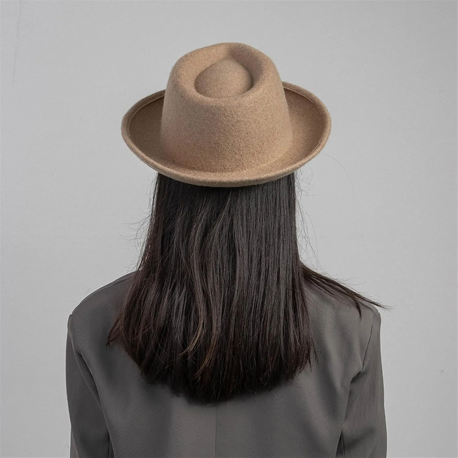 Men Women Fedora Hat Vintage Rolled Short Brim Wool Panama Hat Trilby Cap