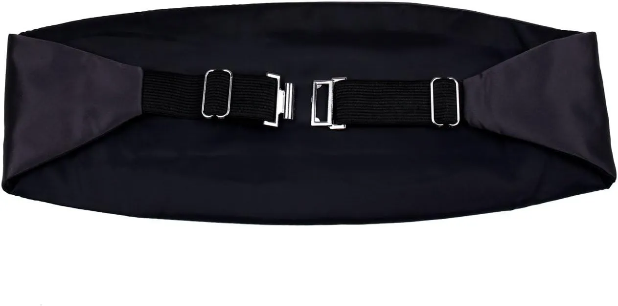 Mens Formal Woven Satin Cummerbund Pre-Tied Bowtie Hanky set