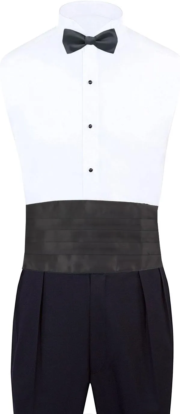 Mens Formal Woven Satin Cummerbund Pre-Tied Bowtie Hanky set