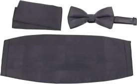 Mens Formal Woven Satin Cummerbund Pre-Tied Bowtie Hanky set