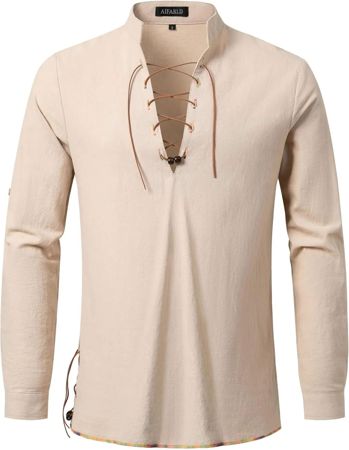 Men's Long Sleeve Shirts Retro Style Lace up for Medieval,Viking,Hippie Halloween Cosplay Pirate Renaissance Costume