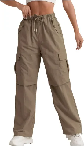 midelxp Bagyg Cargo Pants Women High Waisted Quick Dry Hiking Pants with Pockets Summer Lightweight Athletic Parachute Pant