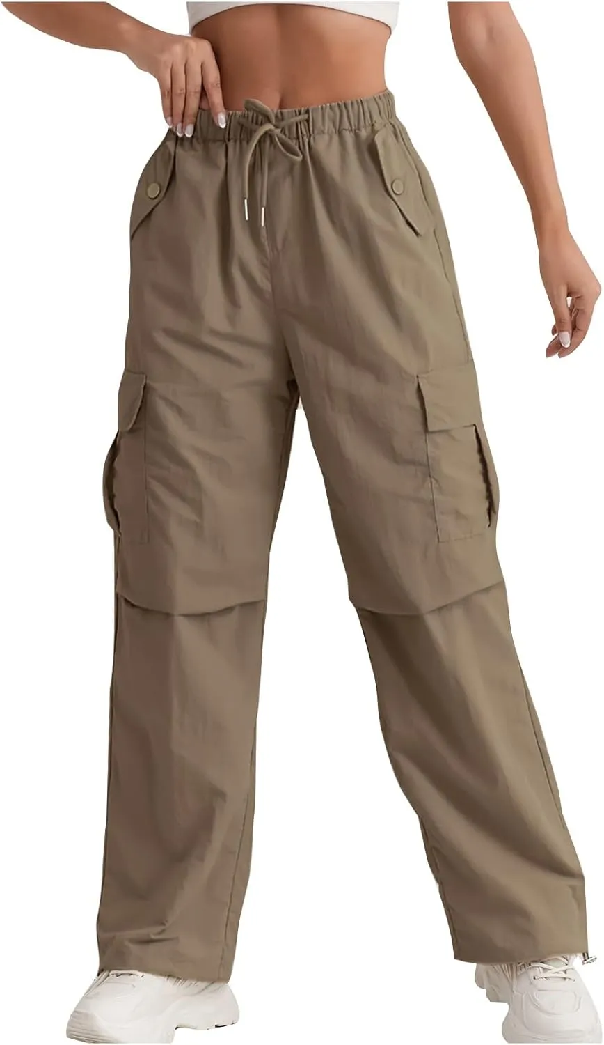 midelxp Bagyg Cargo Pants Women High Waisted Quick Dry Hiking Pants with Pockets Summer Lightweight Athletic Parachute Pant