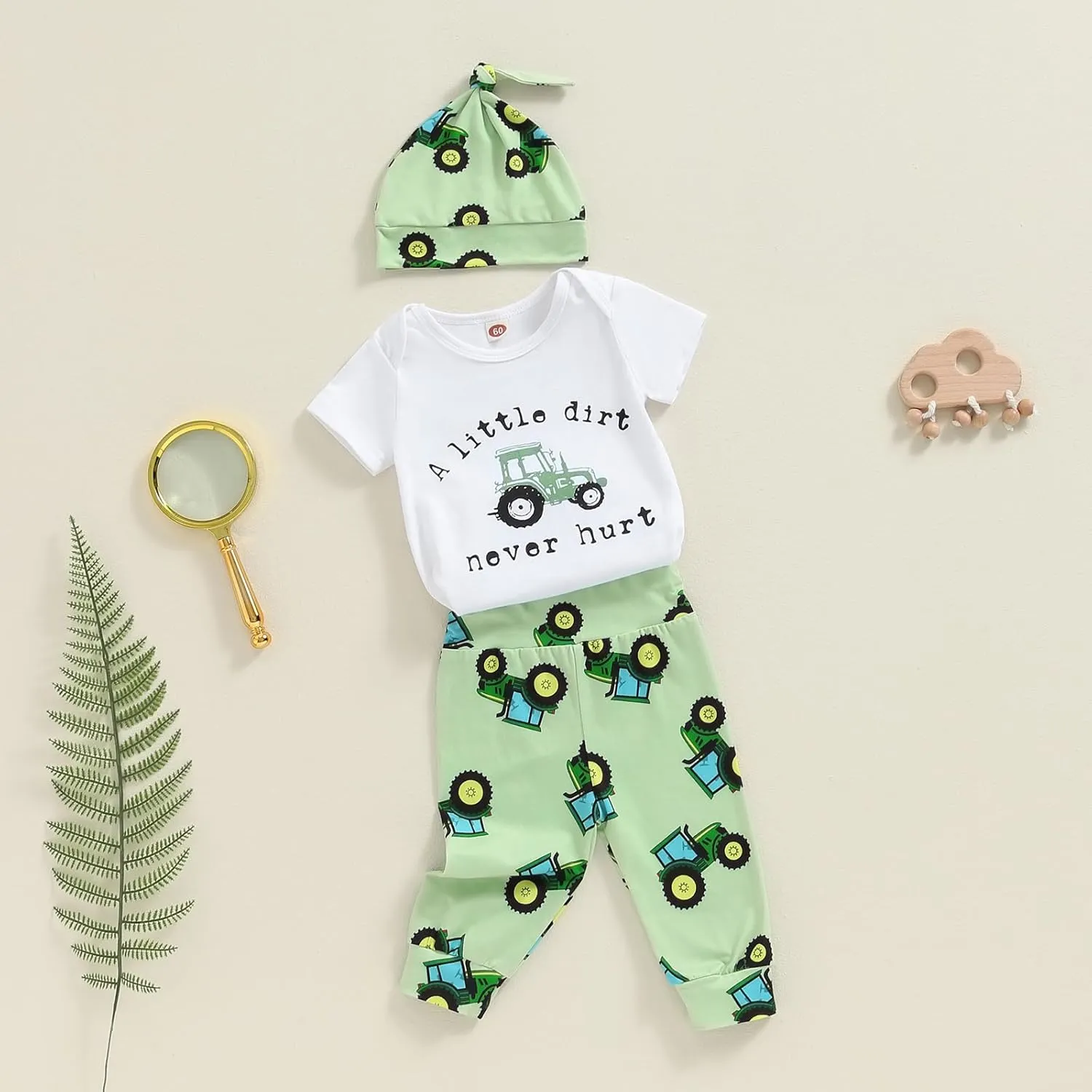 Newborn Baby Boy Farm Outfits Letter Print Romper   Pants   Hat 3PCS Cute Infant Boy's Clothes Set