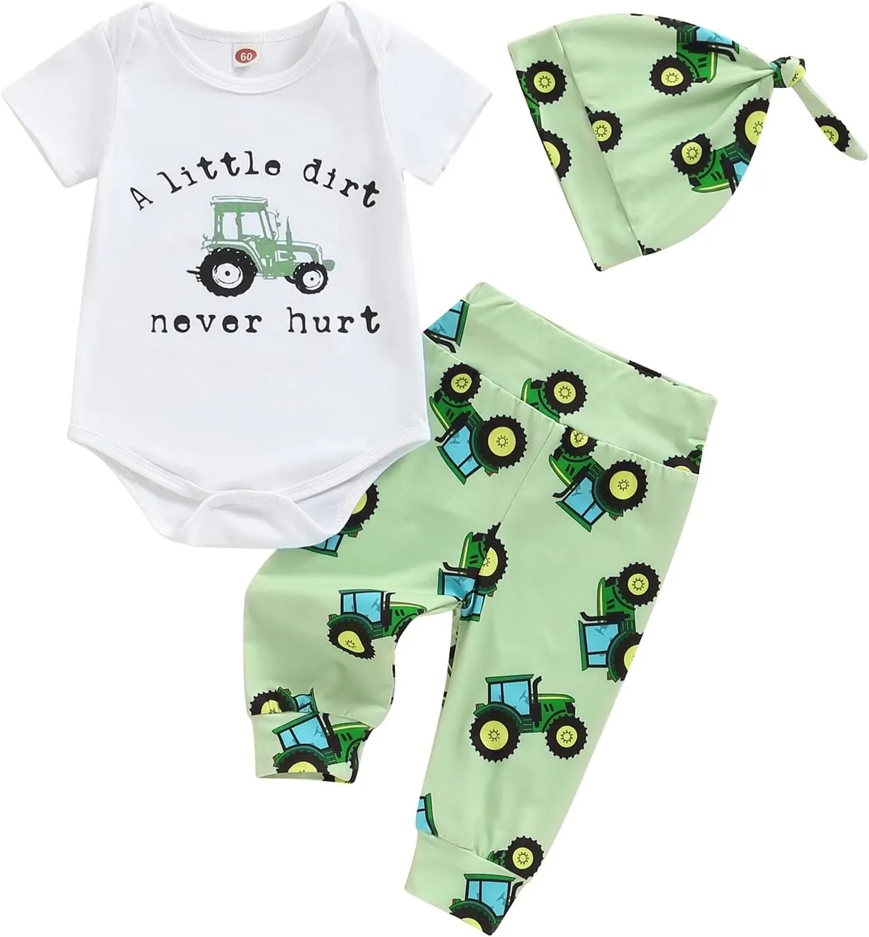 Newborn Baby Boy Farm Outfits Letter Print Romper   Pants   Hat 3PCS Cute Infant Boy's Clothes Set