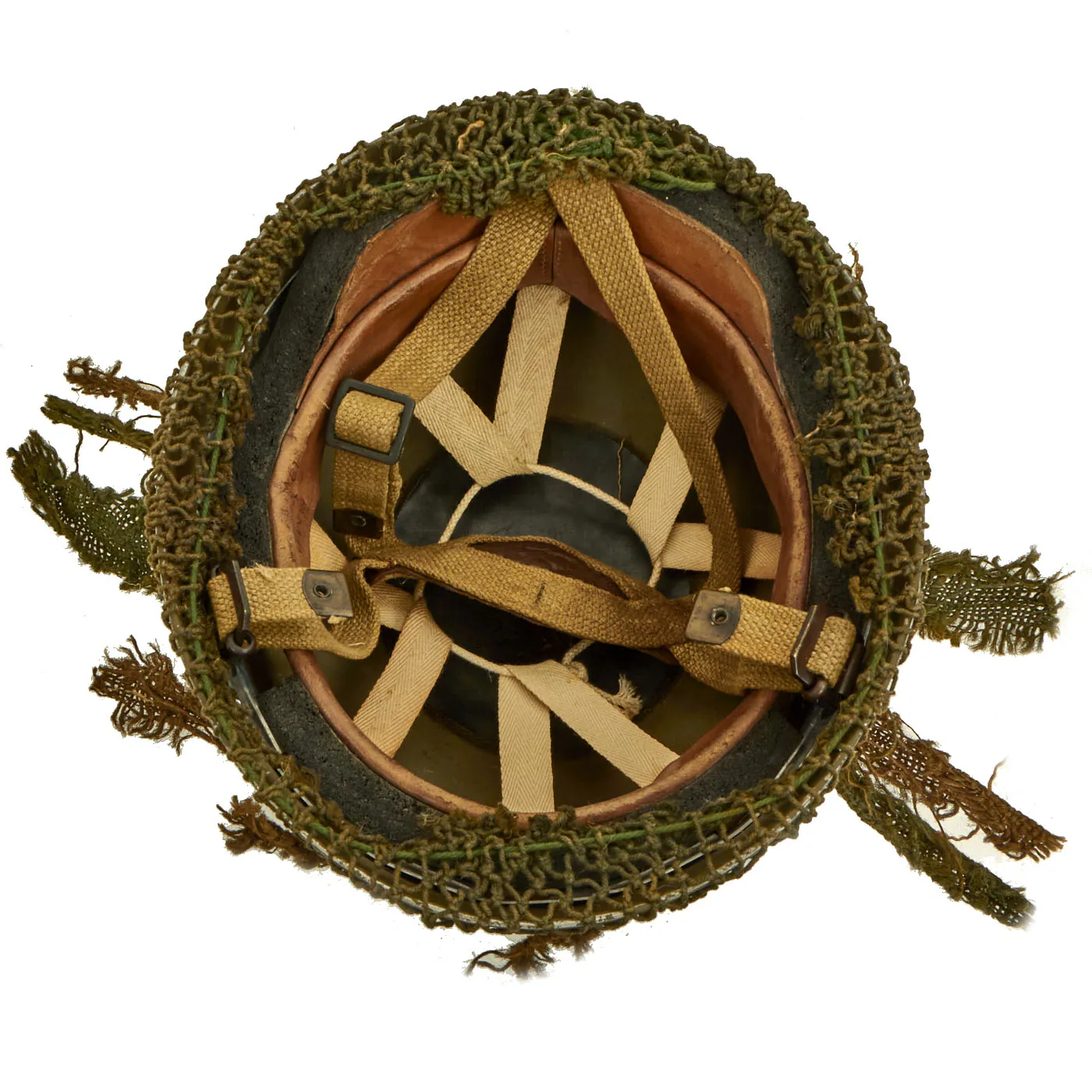 Original WWII British MKII Airborne Paratrooper Helmet by BMB with Net and Scrim - Dated 1944