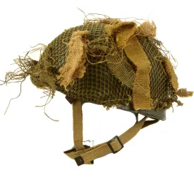 Original WWII British MKII Named Paratrooper Helmet with Net and Scrim - Dated 1944