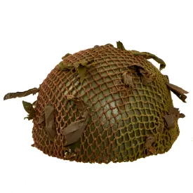 Original WWII British MKII Paratrooper Helmet with Net and Scrim - Dated 1944