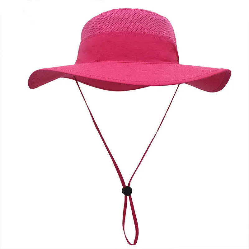 Outdoor Unisex Sunscreen Wide Brim Fisherman Hat with Wind Lanyard