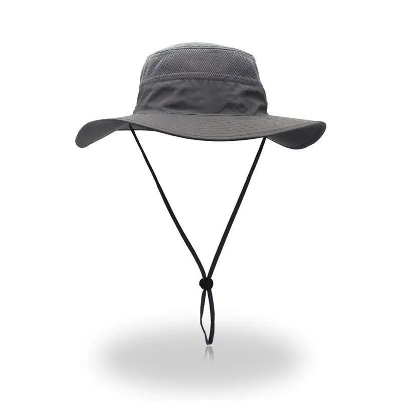 Outdoor Unisex Sunscreen Wide Brim Fisherman Hat with Wind Lanyard