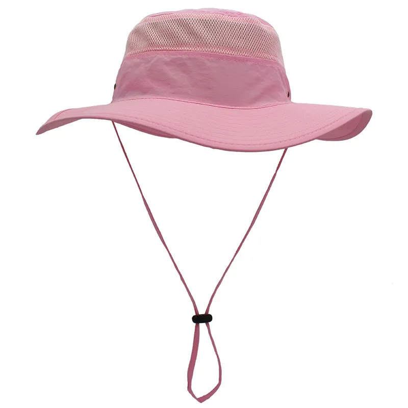 Outdoor Unisex Sunscreen Wide Brim Fisherman Hat with Wind Lanyard