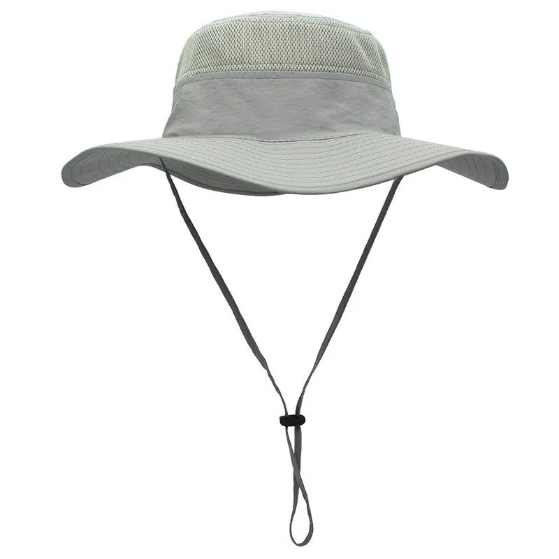 Outdoor Unisex Sunscreen Wide Brim Fisherman Hat with Wind Lanyard