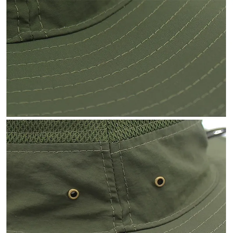Outdoor Unisex Sunscreen Wide Brim Fisherman Hat with Wind Lanyard