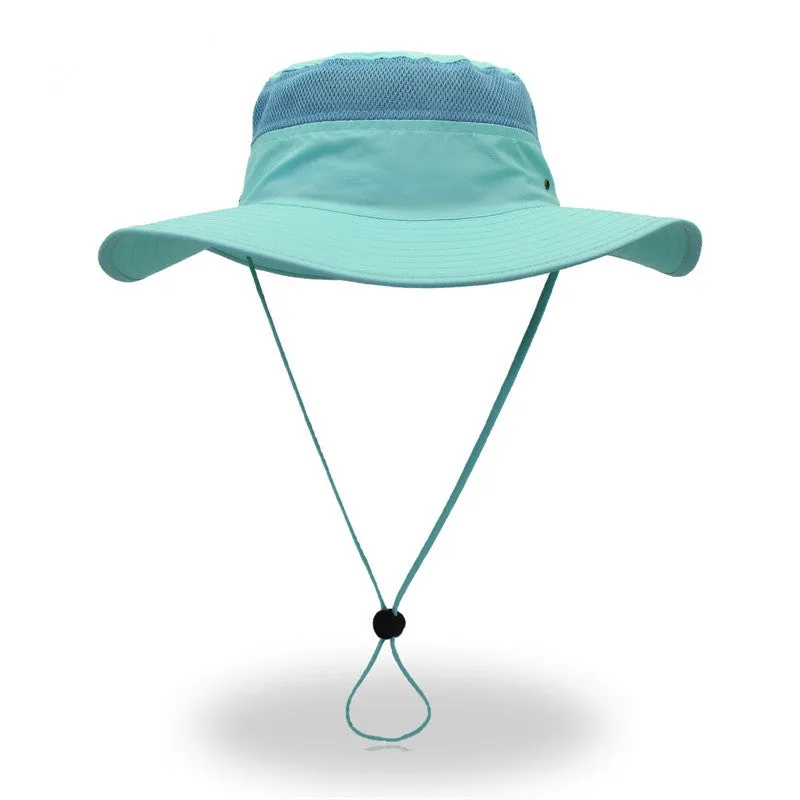Outdoor Unisex Sunscreen Wide Brim Fisherman Hat with Wind Lanyard