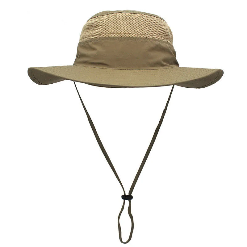 Outdoor Unisex Sunscreen Wide Brim Fisherman Hat with Wind Lanyard