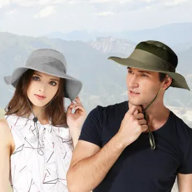 Outdoor Unisex Sunscreen Wide Brim Fisherman Hat with Wind Lanyard