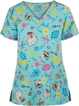 PETYCZEN Womens Scrub Tops Cute Animals Print V Neck Short Sleeve Shirts Stretch Nurse Uniform Medical Scrubs with Pockets