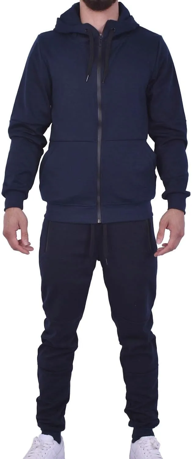 Riflessi Men's Athletic Sports Casual 2 Piece Solid Color Tracksuit Hoodie Jogger Pants Sweatsuit Set