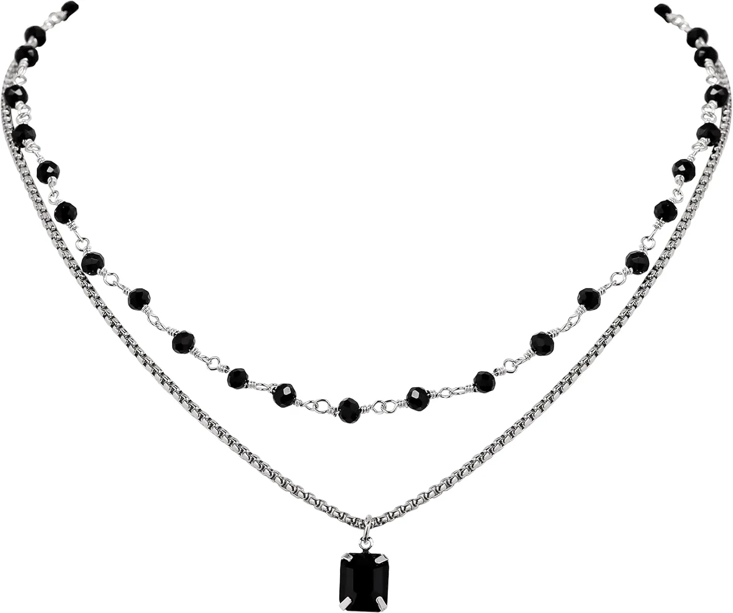 Sacina Gothic Boho Crystal Necklace, Layered Necklace, Black Choker, Gothic Choker, Christmas New Year Jewelry Gift For Women