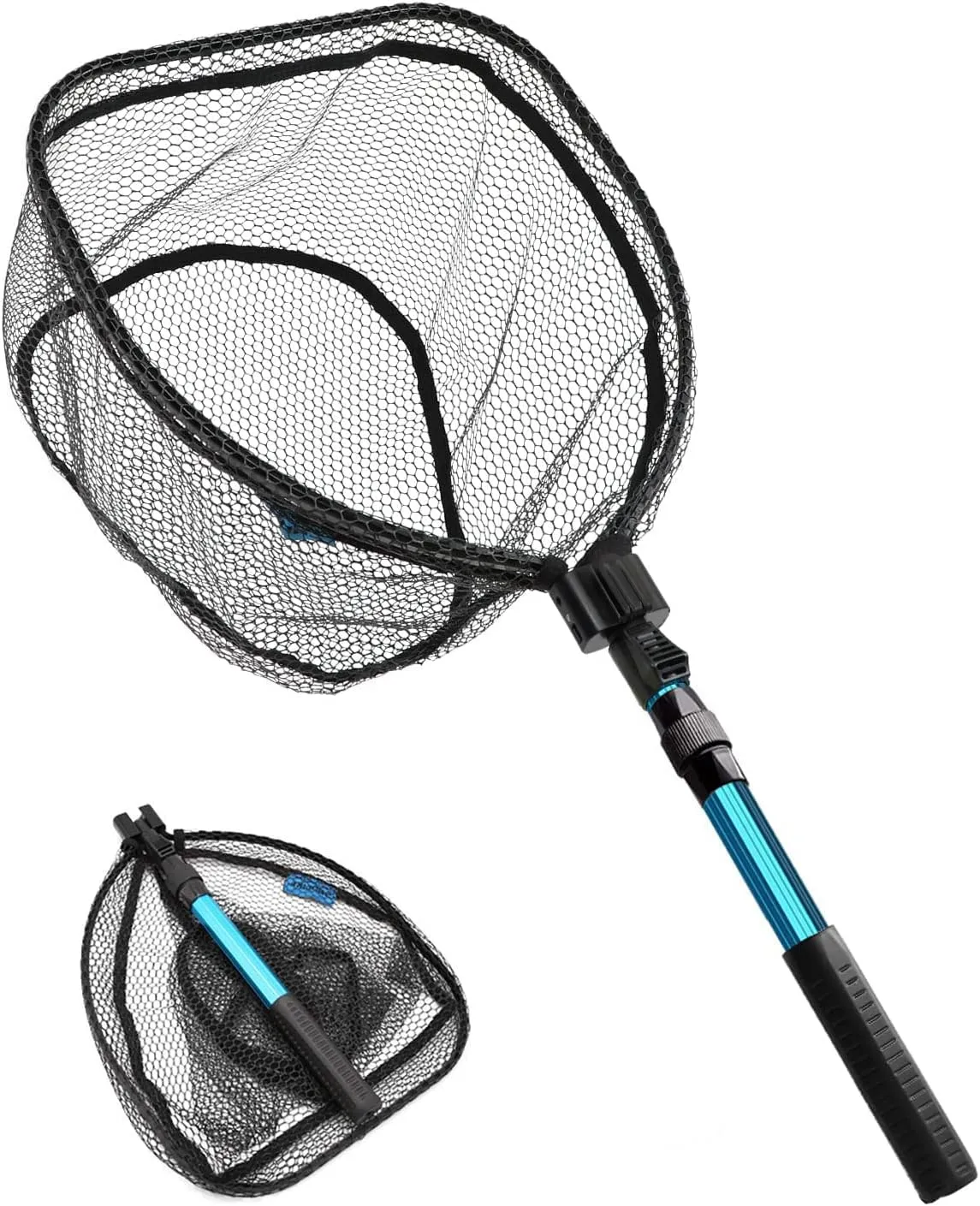 SAN LIKE Floating Fishing Net Collapsible Fishing Nets for Fish Fishing Landing Net with Telescopic Pole Rubber Coated Landing Net for Freshwater Saltwater Foldable Release Salmon Catfish Bass Trout