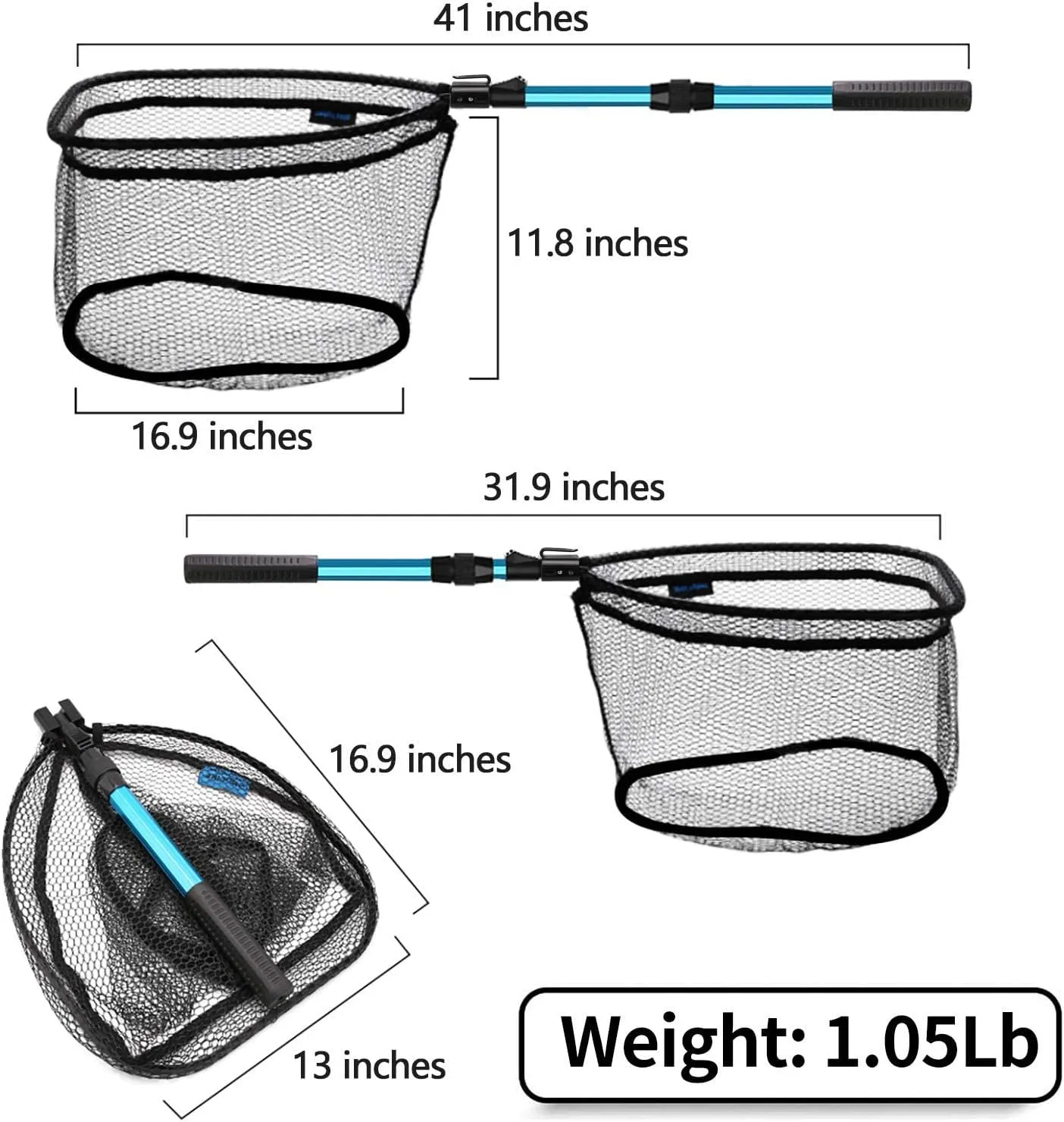 SAN LIKE Floating Fishing Net Collapsible Fishing Nets for Fish Fishing Landing Net with Telescopic Pole Rubber Coated Landing Net for Freshwater Saltwater Foldable Release Salmon Catfish Bass Trout