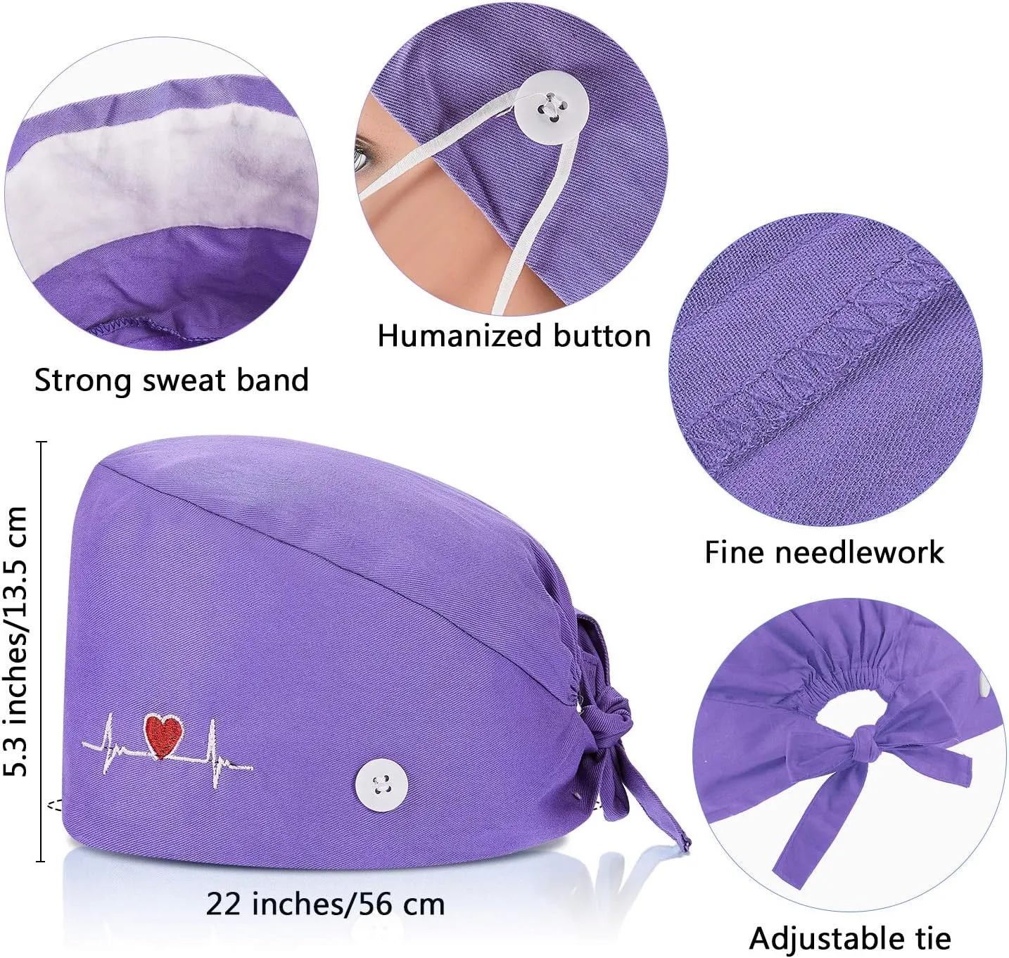 SATINIOR 4 Pieces Working Cap with Buttons, Unisex Bouffant Working Hat with Adjustable Sweatband
