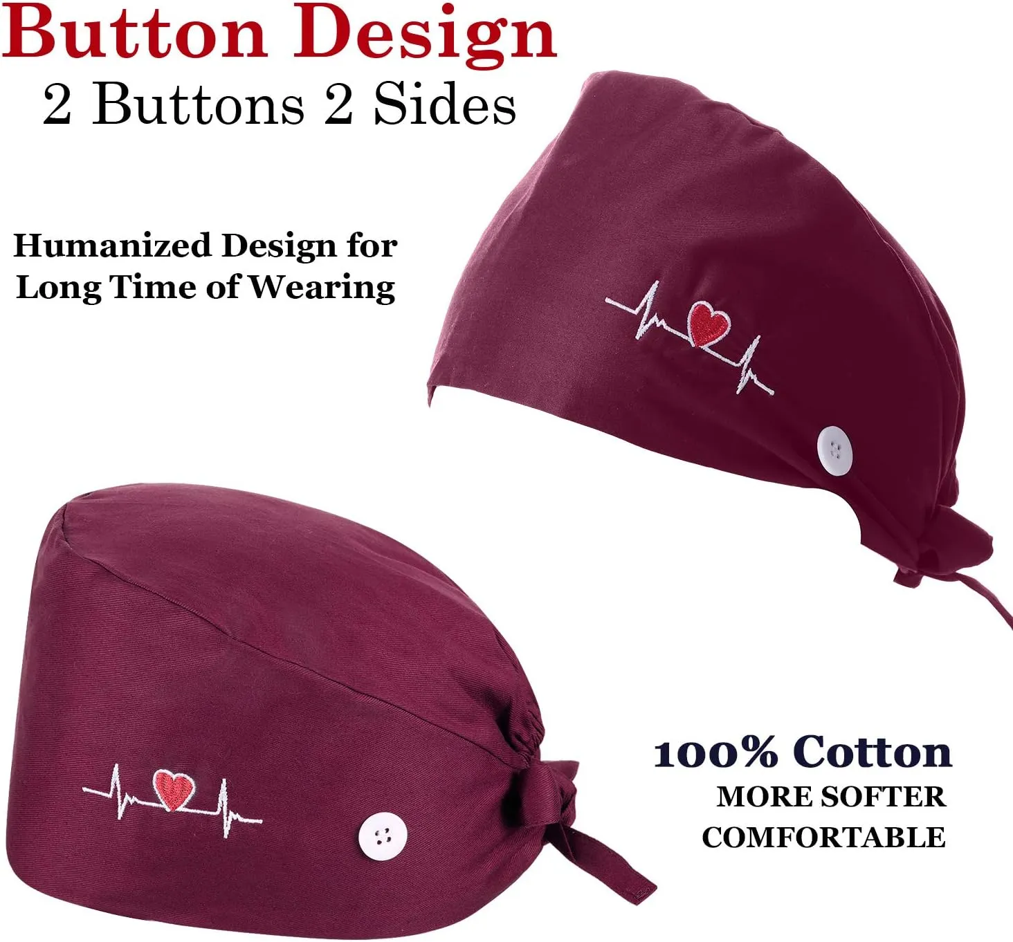 SATINIOR 4 Pieces Working Cap with Buttons, Unisex Bouffant Working Hat with Adjustable Sweatband