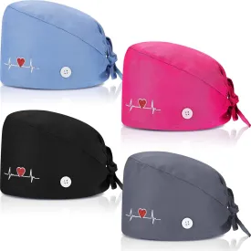 SATINIOR 4 Pieces Working Cap with Buttons, Unisex Bouffant Working Hat with Adjustable Sweatband