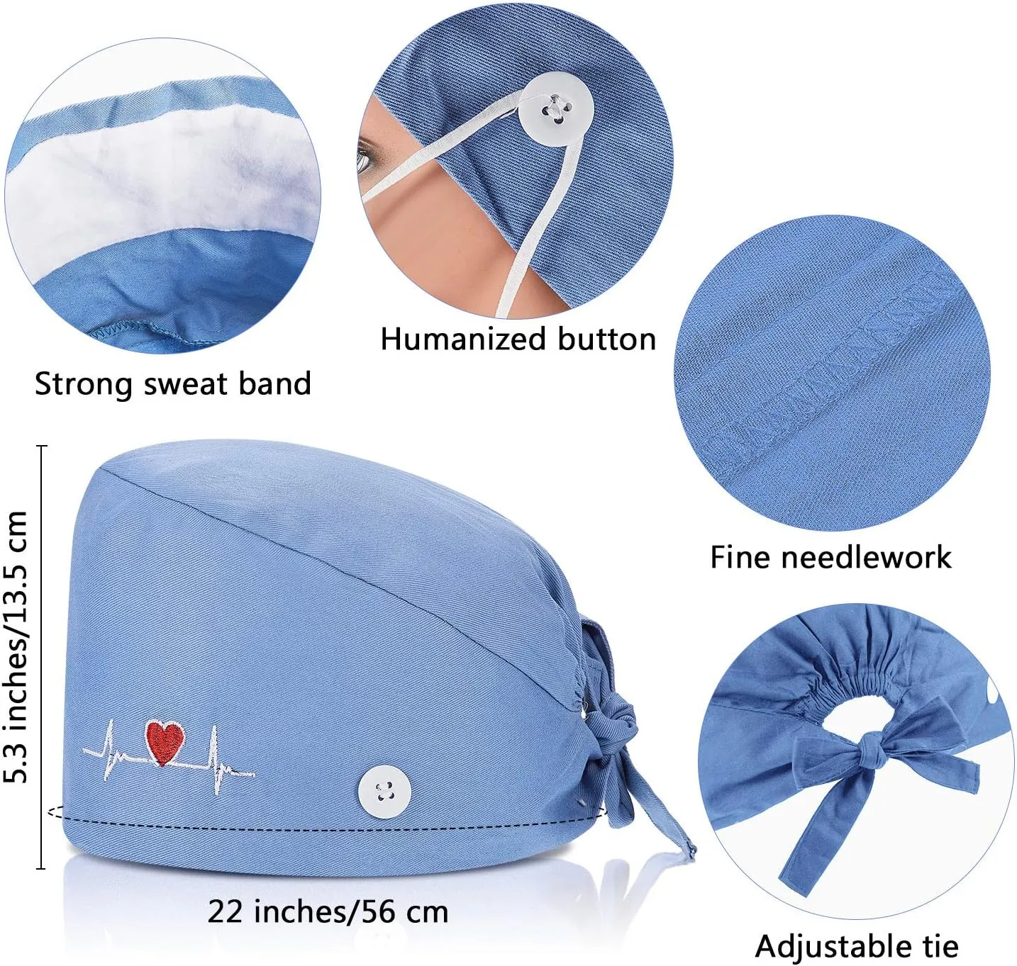 SATINIOR 4 Pieces Working Cap with Buttons, Unisex Bouffant Working Hat with Adjustable Sweatband