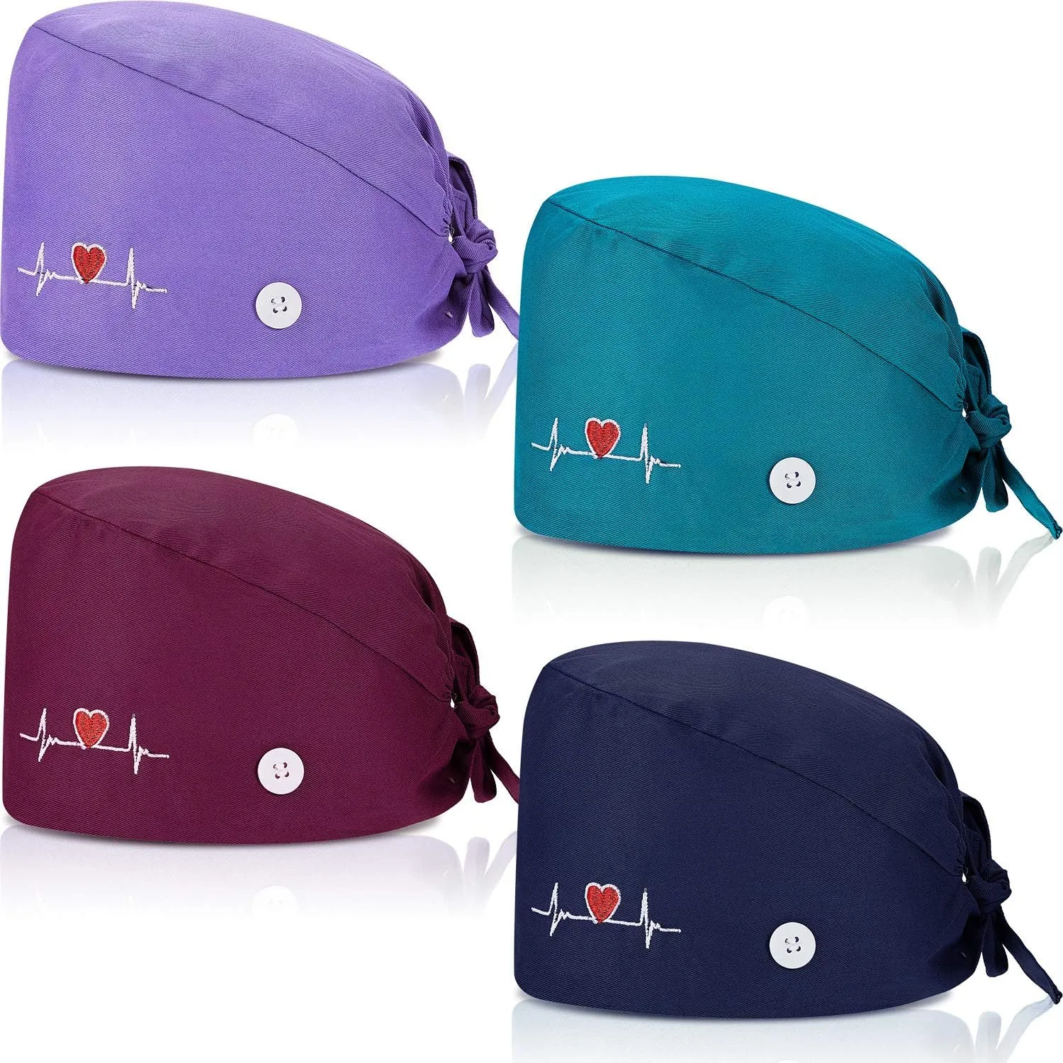 SATINIOR 4 Pieces Working Cap with Buttons, Unisex Bouffant Working Hat with Adjustable Sweatband