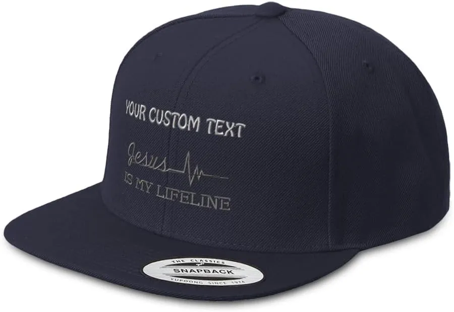 Snapback Hat for Men Flat Brim Hats Jesus is My Lifeline God Christian Embroidered Flat Bill Hat Acrylic