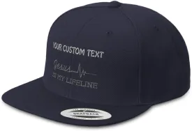 Snapback Hat for Men Flat Brim Hats Jesus is My Lifeline God Christian Embroidered Flat Bill Hat Acrylic