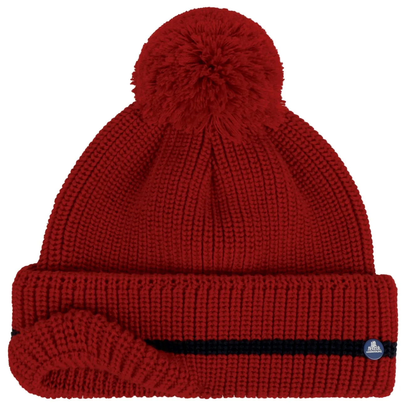 Striped Cuff Pompom Hat by Hammaburg