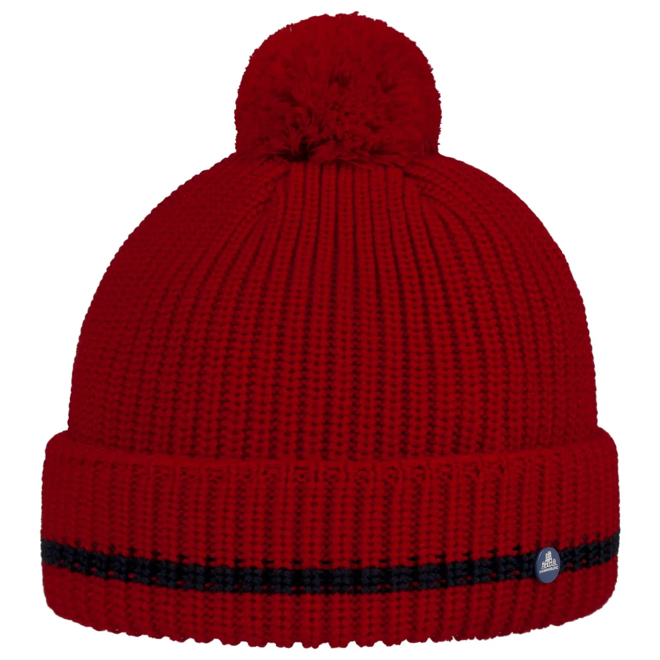 Striped Cuff Pompom Hat by Hammaburg