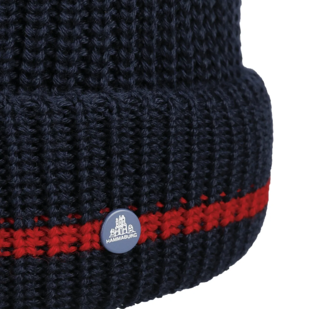 Striped Cuff Pompom Hat by Hammaburg
