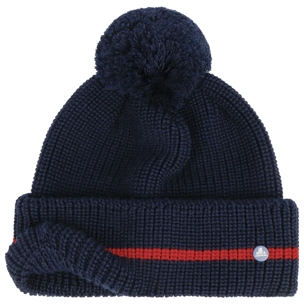 Striped Cuff Pompom Hat by Hammaburg