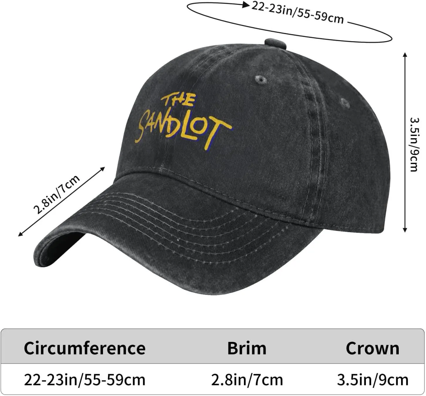 The Sandlot Banner Casquette Baseball Cap Cowboy Hat Unisex Denim Adults Denim Hat Adjustable Size Black